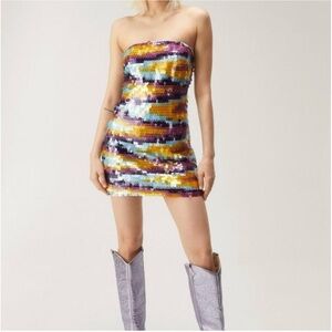 Nasty Gal Multicolor Sequin Strapless Mini Dress